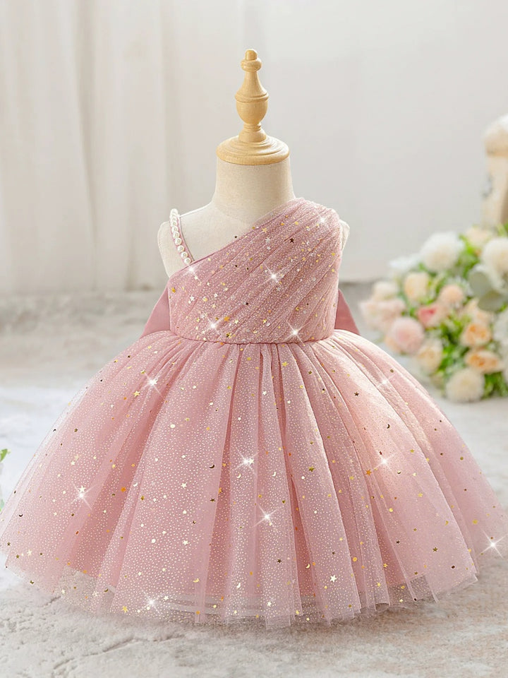 Ball Gown One-Shoulder Sleeveless Knee-Length  Flower Girl Dresses With 3D Floral &amp; Pearl