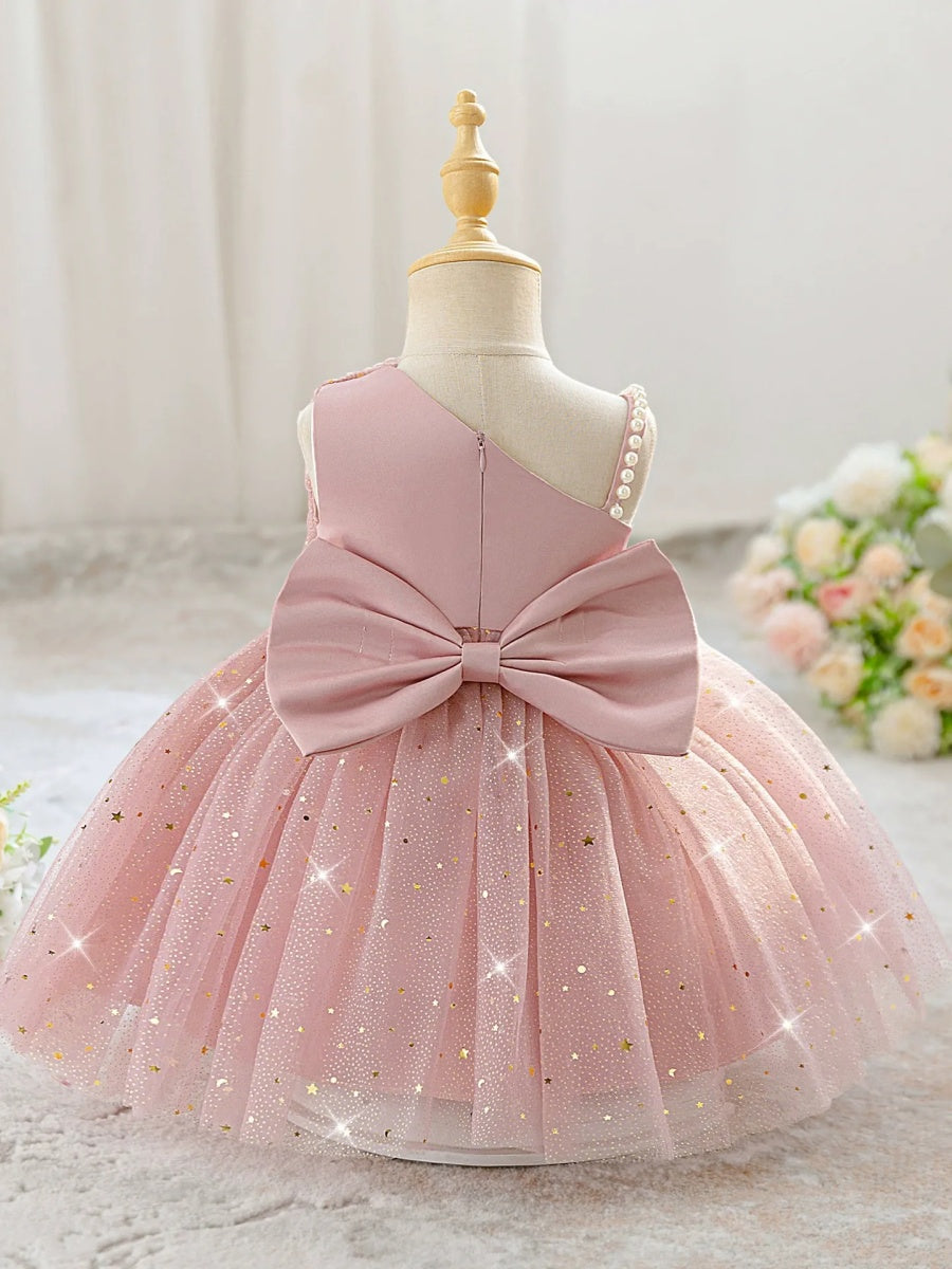 Ball Gown One-Shoulder Sleeveless Knee-Length  Flower Girl Dresses With 3D Floral &amp; Pearl