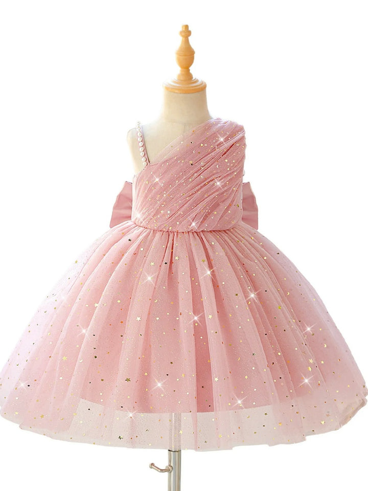 Ball Gown One-Shoulder Sleeveless Knee-Length  Flower Girl Dresses With 3D Floral &amp; Pearl