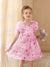 A-Line/Princess Square Neck Printed Floral Flower Girl Dresses with Puff Sleeves