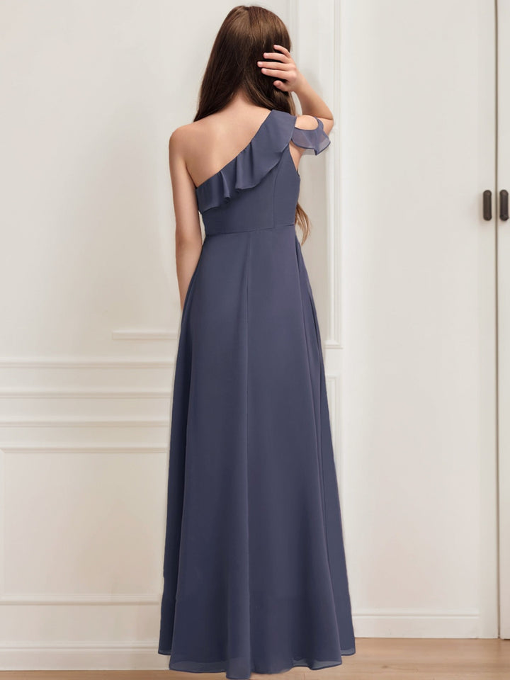 A-Line/Princess One-Shoulder Asymmetrical Ruffles Junior Bridesmaid Dresses