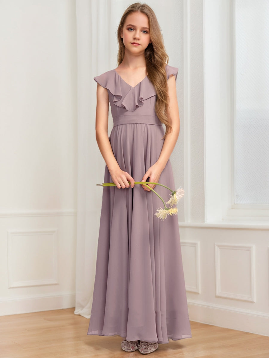 Lavetir Dusk A-Line/Princess V-Neck Sleeveless Ruffles Junior Bridesmaid Dresses 2026