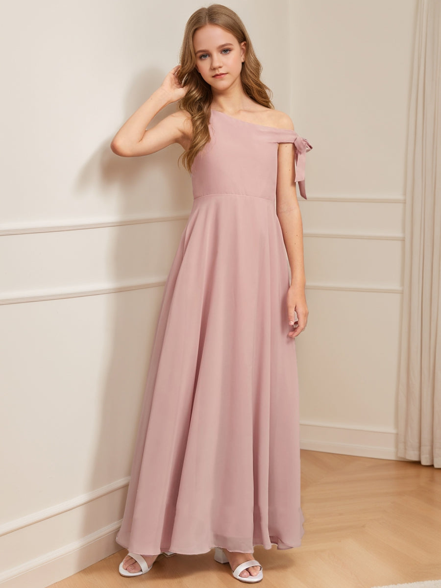 A-Line/Princess One-Shoulder Asymmetrical Bow Junior Bridesmaid Dresse – Lavetir