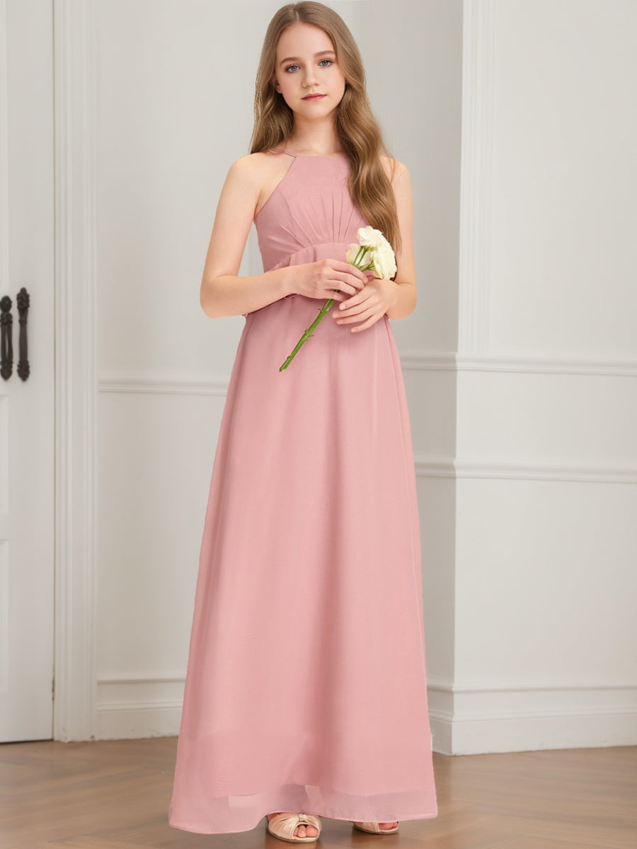 Lavetir Dusty Rose A-Line/Princess Halter Sleeveless Ruffles Junior Bridesmaid Dresses 2026
