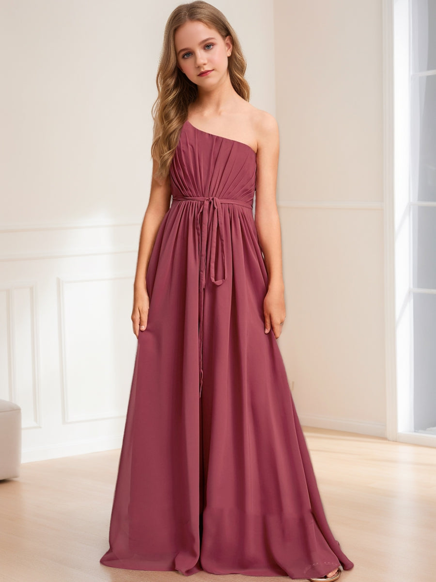 Lavetir Celadon A-Line/Princess One-Shoulder Sleeveless Belt Junior Bridesmaid Dresses 2026