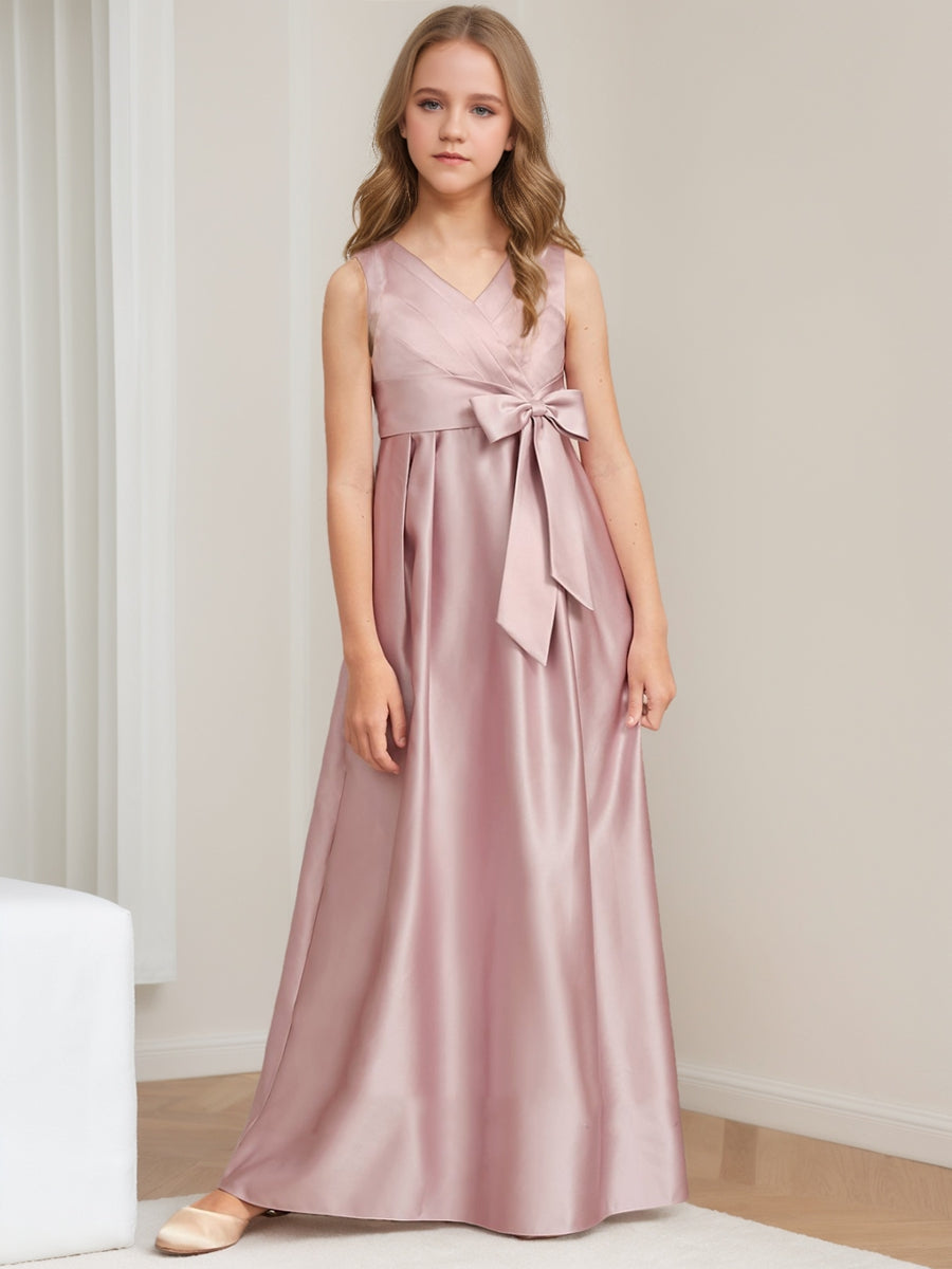 Lavetir Dusty Rose A-Line/Princess V-Neck Sleeveless Ruched Junior Bridesmaid Dresses 2026