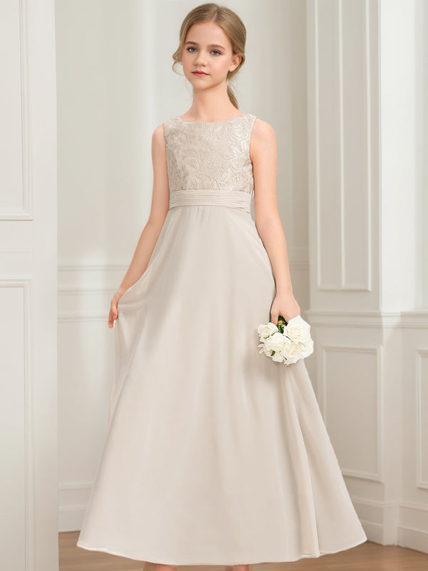 A-Line/Princess Scoop Sleeveless Lace Junior Bridesmaid Dresses