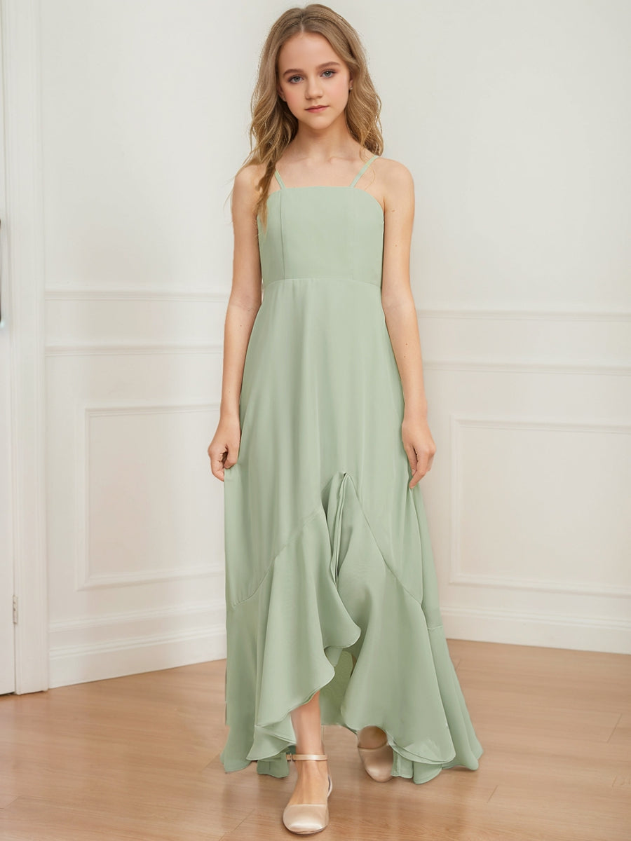 Lavetir Celadon A-Line/Princess Square Neck Sleeveless Ruffles Junior Bridesmaid Dresses 2026