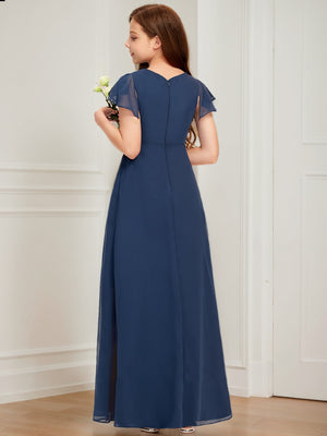 A-Line/Princess Scoop Short Sleeves Sash Junior Bridesmaid Dresses