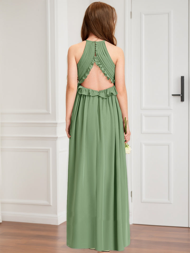A-Line/Princess Halter Sleeveless Ruffles Junior Bridesmaid Dresses