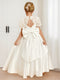 A-Line/Princess High Neck Short Sleeves Satin Flower Girl Dresses with Bow