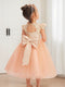 A-Line/Princess Scoop Tea-Length Tulle Flower Girl Dresses with Pearls