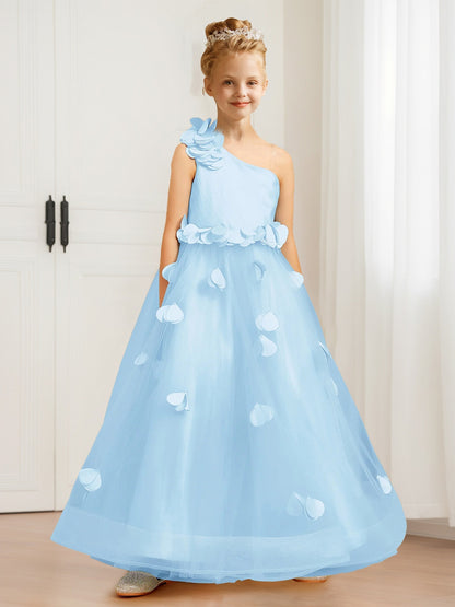 A-Line/Princess One-Shoulder Floral Tulle Flower Girl Dresses