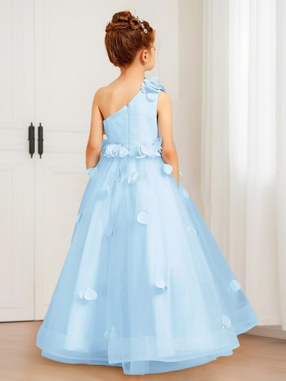 A-Line/Princess One-Shoulder Floral Tulle Flower Girl Dresses