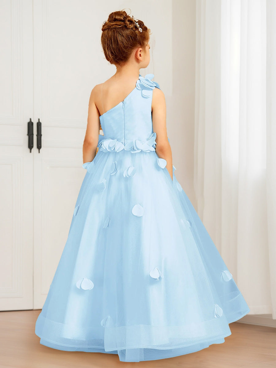 A-Line/Princess One-Shoulder Floral Tulle Flower Girl Dresses