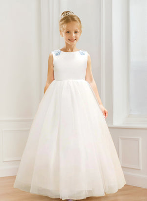 A-Line/Princess Scoop Neck Tulle Flower Girl Dresses with 3D Floral