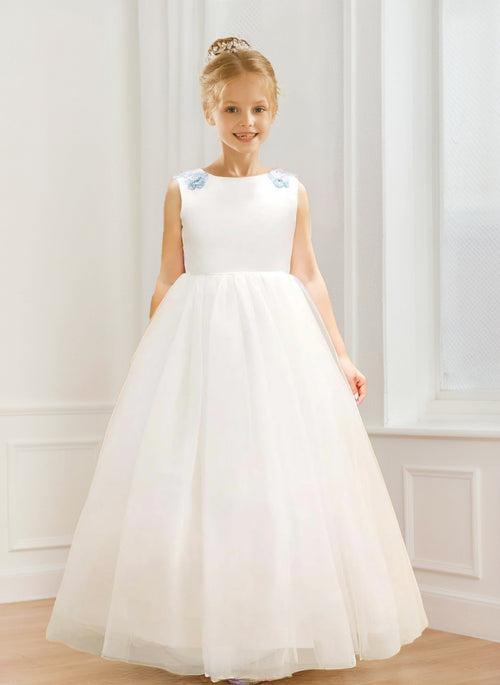 A-Line/Princess Scoop Neck Tulle Flower Girl Dresses with 3D Floral