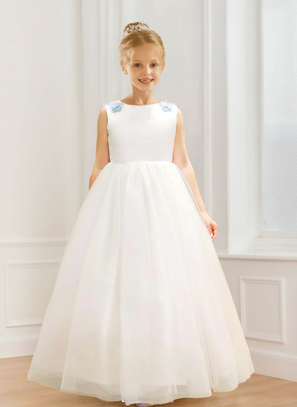 A-Line/Princess Scoop Neck Tulle Flower Girl Dresses with 3D Floral