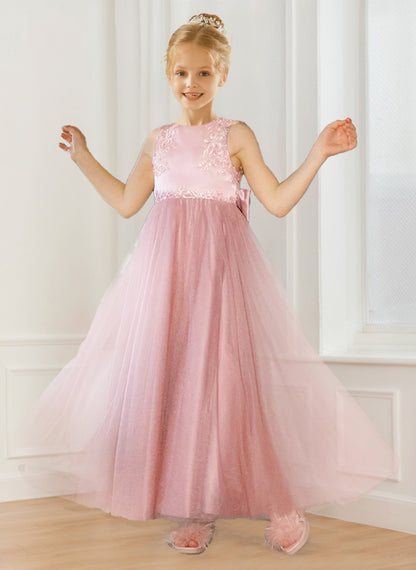 A-Line/Princess Scoop Neck Tulle Flower Girl Dresses with Appliques