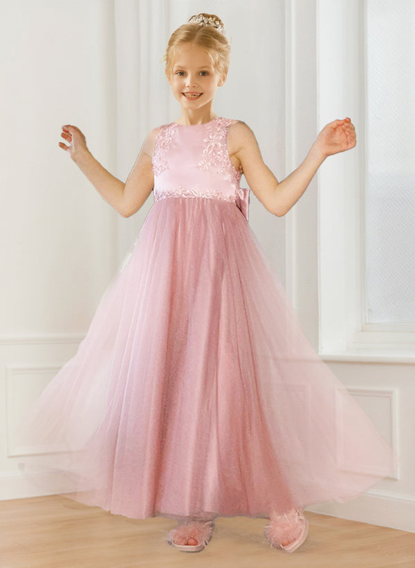 A-Line/Princess Scoop Neck Tulle Flower Girl Dresses with Appliques