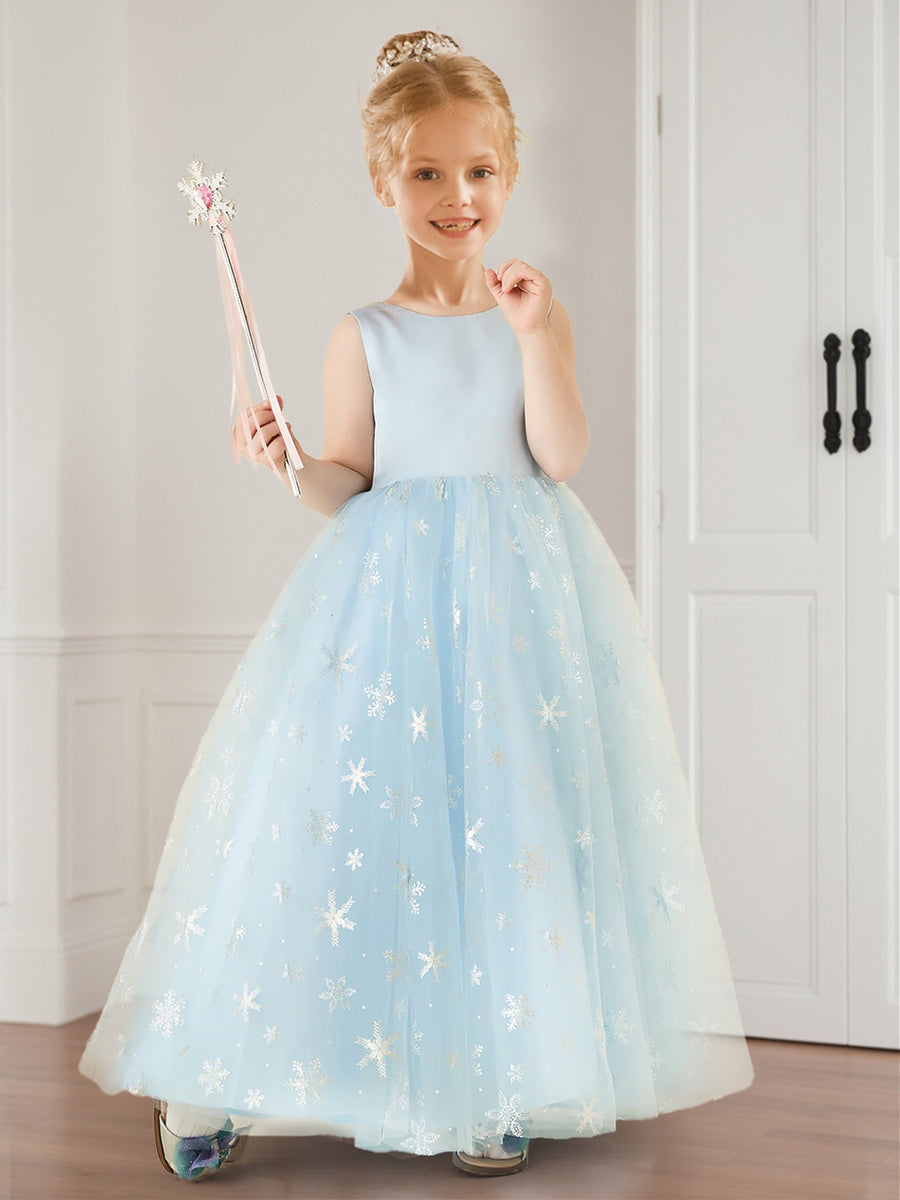 A-Line/Princess Scoop Neck Printed Floral Flower Girl Dresses with Bow