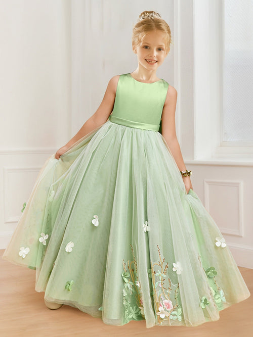A-Line/Princess Scoop Neck Flower Girl Dresses with Floral Appliques
