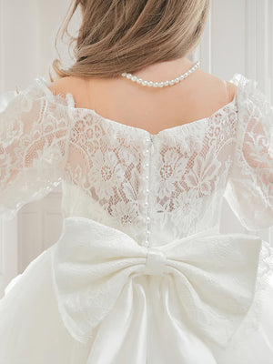 Ball-Gown/Princess Off-the-Shoulder Lace Tulle Girl Party Dresses with Long Sleeves