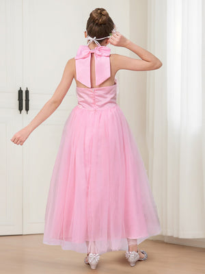 Ball-Gown/Princess Halter Sleeveless Ankle-Length Flower Girl Dresses with Bow