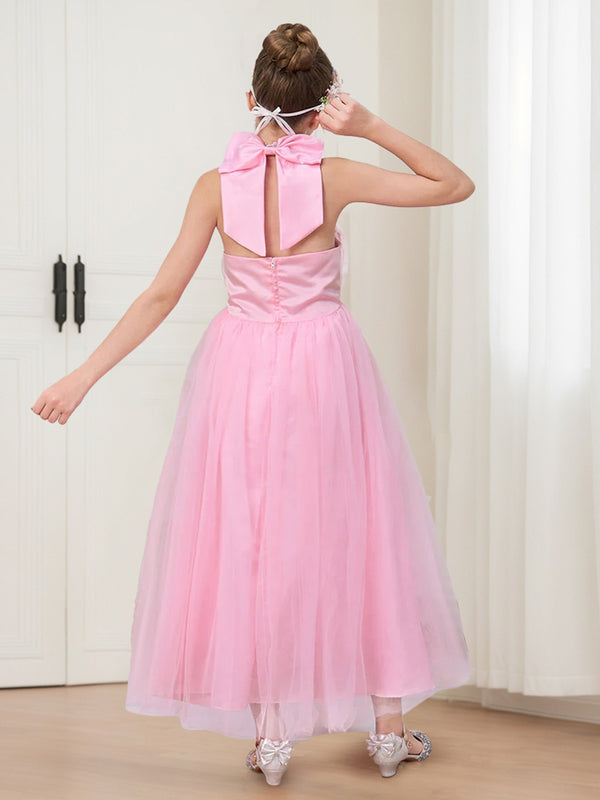 Ball-Gown/Princess Halter Sleeveless Ankle-Length Flower Girl Dresses with Bow
