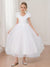 Ball-Gown/Princess V-Neck Cap Sleeves Sequined Flower Girl Dresses with Bow
