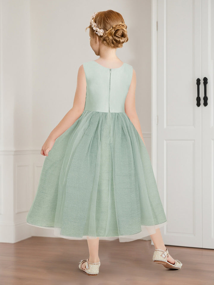 Ball-Gown/Princess Scoop Satin Tulle Girl Party Dresses with Bow &amp; Ruffles