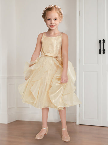 Ball-Gown/Princess Sparkle Scoop Knee-Length Flower Girl Dresses with Ruffles