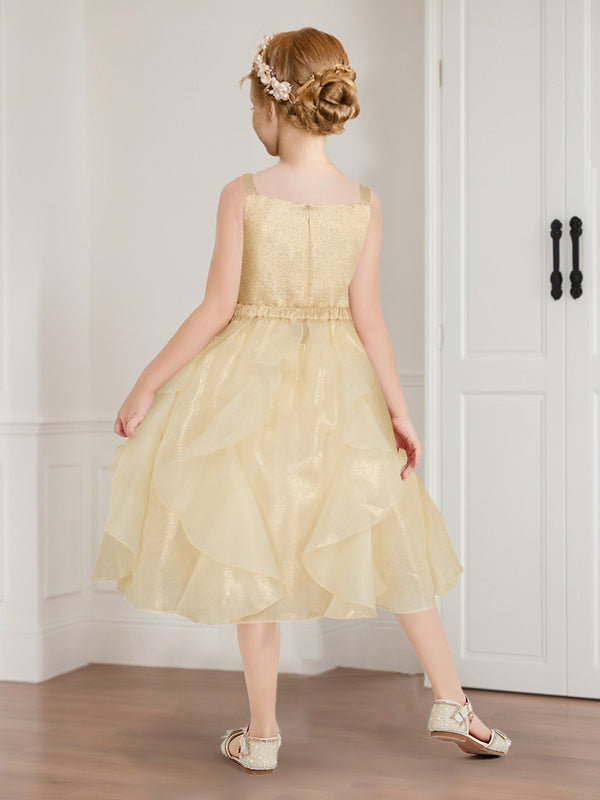Ball-Gown/Princess Sparkle Scoop Knee-Length Flower Girl Dresses with Ruffles