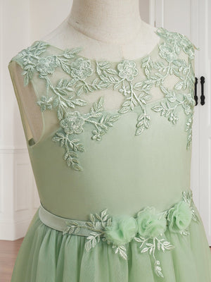 A-Line/Princess Tulle Sleeveless Floor-Length Flower Girl Dresses with Applique & Sash
