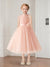 Tulle A-Line Halter Knee-Length Sleeveless Flower Girl Dresses with Beading Bow