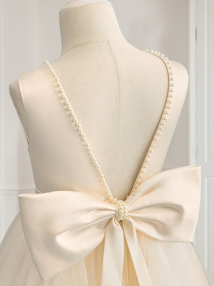 Ball-Gown Scoop Floor-Length Sleeveless Flower Girl Dresses With Beading &amp; Bow