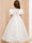 Ball-Gown/Princess V-Neck Floor-Length Short Puff Sleeves Flower Girl Dresses With Beading