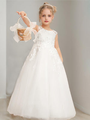 A-Line/Princess Scoop Floor-Length Sleeveless Flower Girl Dresses With Beading Sequins
