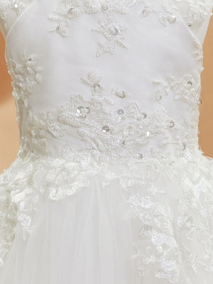 A-Line/Princess Scoop Floor-Length Sleeveless Flower Girl Dresses With Beading Sequins