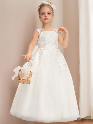 A-Line/Princess Scoop Floor-Length Sleeveless Flower Girl Dresses With Beading Sequins