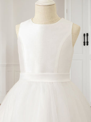 Tulle A-Line/Princess Scoop Tea-Length Sleeveless Flower Girl Dresses With Sash