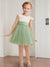 A-Line/Princess Scoop Knee-Length Short Sleeves Flower Girl Dresses With Bowknot