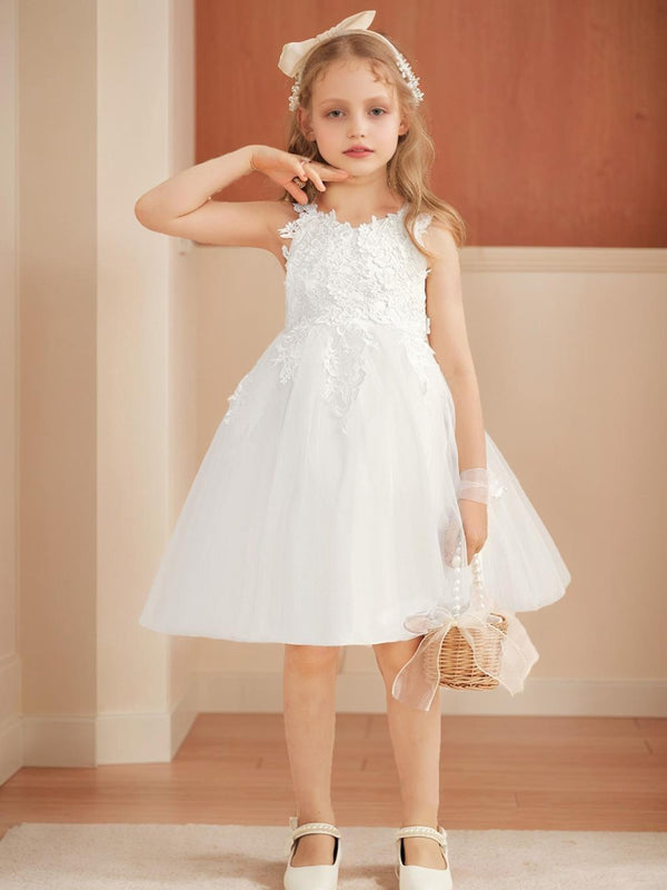 Tulle A-Line/Princess Scoop Knee-Length Sleeveless Flower Girl Dresses With Bowknot