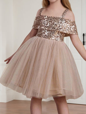 Tulle A-Line/Princess Square Neck Sleeveless Knee-Length Flower Girl Dresses With Sequins
