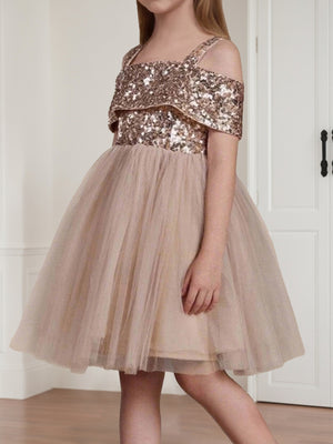 Tulle A-Line/Princess Square Neck Sleeveless Knee-Length Flower Girl Dresses With Sequins