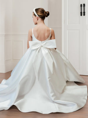 A-Line/Princess Crew Neck Sleeveless Satin Flower Girl Dresses with Bow