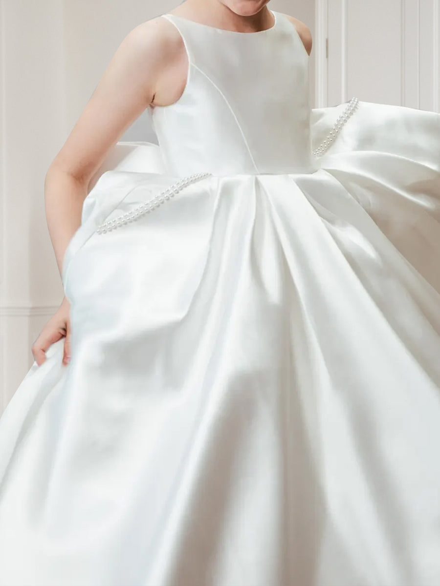 A-Line/Princess Crew Neck Sleeveless Satin Flower Girl Dresses with Bow