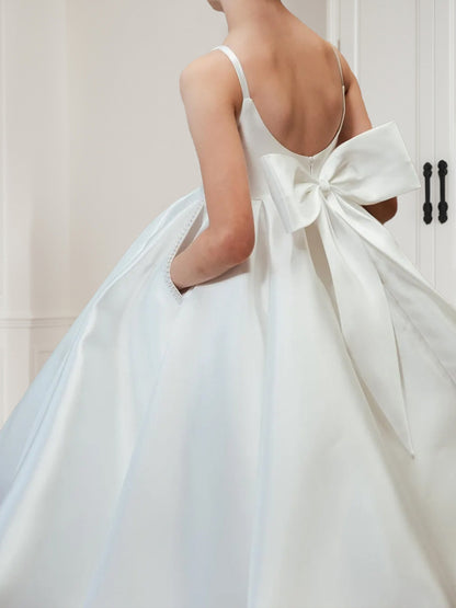 A-Line/Princess Crew Neck Sleeveless Satin Flower Girl Dresses with Bow
