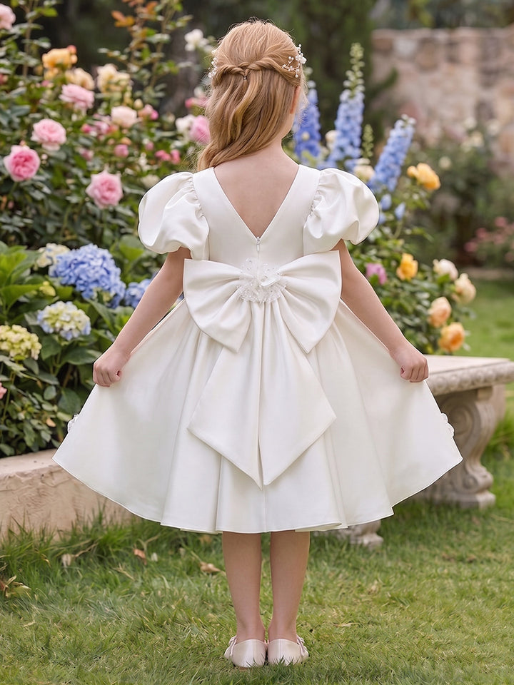 A-Line/Princess Scoop Short Sleeves Knee-Length Flower Girl Dresses With Sequins &amp; Bowknot