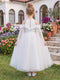 A-Line/Princess Cold Shoulder Cap Sleeves Ankle-Length Flower Girl Dresses With Beading & 3D Floral